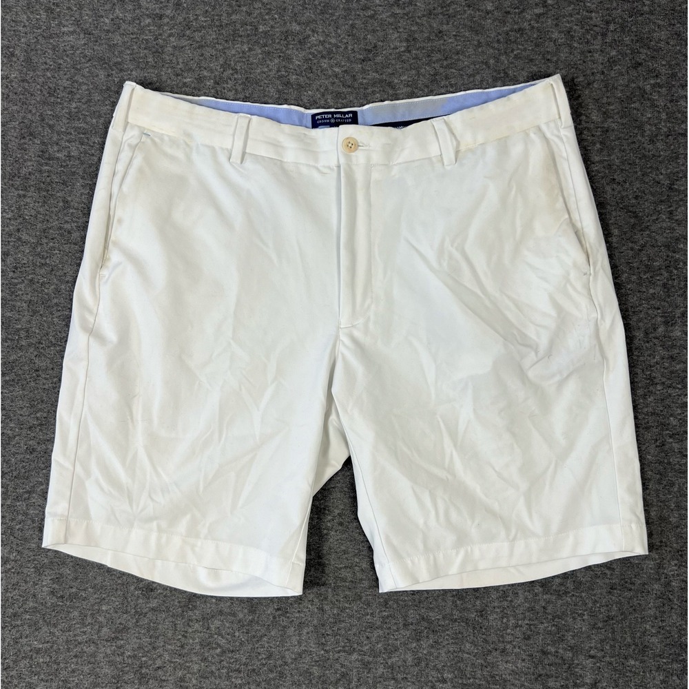 Peter Millar Crown Crafted Golf Shorts Men's 36x9  White Performance Flat Front